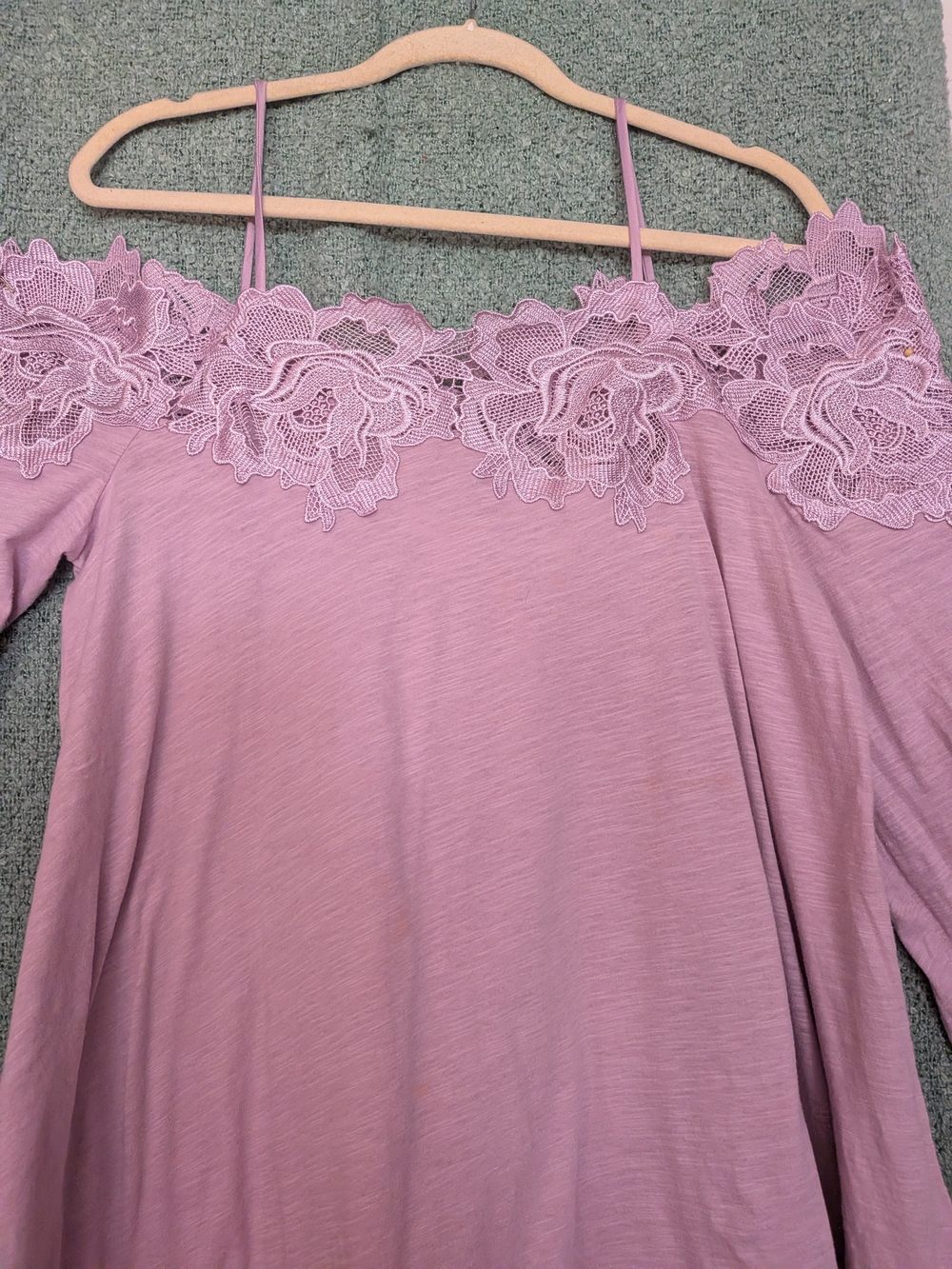 Anthropologie Mauve Lace-Trim Off-Shoulder Chemise